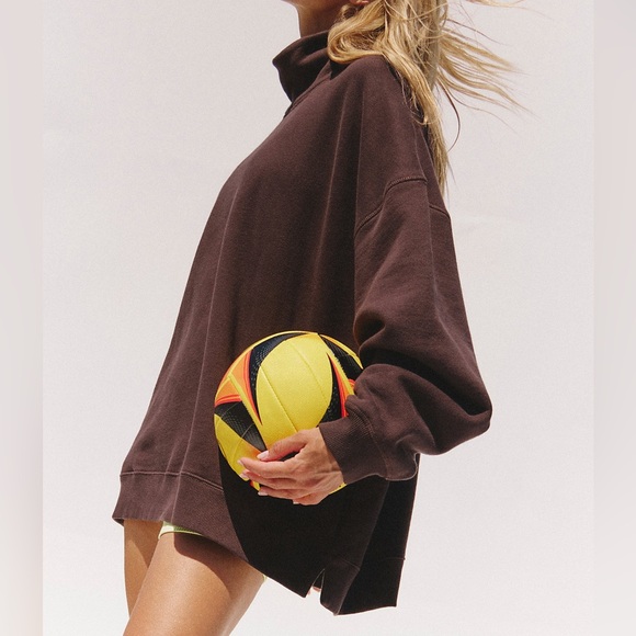 NWT Free People A Cut Above Mock Neck Pullover Sweatshirt in Chocolate Brown - Picture 3 of 7